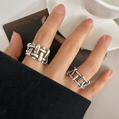 Zhiyun 925 Silver Ring Women's Fence Personalized Hip Hop Indifference Trend Sterling Silver Hand Jewelry Open Ring Does Not Fade