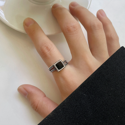 Zhiyun 925 Silver Ring Drip Glazed Geometric Square Niche Hand Jewelry Female Trendy Sweet Cool Style Open Ring Does Not Fade