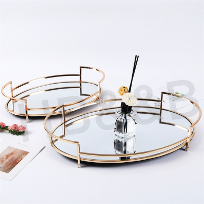 Wrought Iron Glass Mirror Fruit Plate Wedding Fruit Plate Nordic Metal Cosmetic Storage Tray