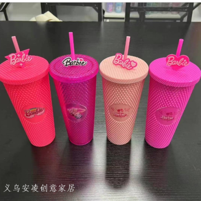 Popular Barbie Durian Cup Large Capacity 710ml Water Cup Diamond Cup Pineapple Cup American Cup with Straw