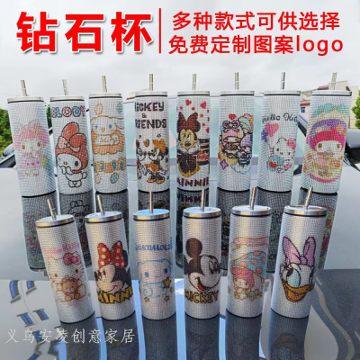 Foreign Trade New 20Oz Cup with Straw Sublimation Tumbler Rhinestone Stick Rhinestone Thermos Cup Diamond Cup Vacuum Coffee Cup