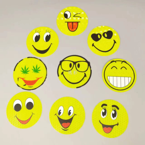 reflective funny smiling face adhesive sticker factory direct sales