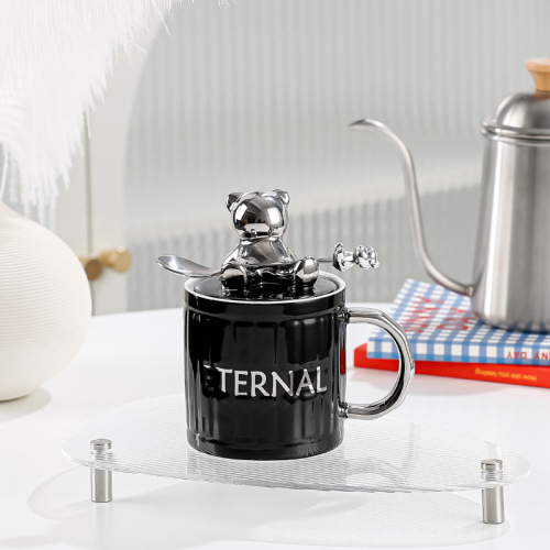 小熊马克杯带盖勺礼盒装创意陶瓷杯子女家用高颜值水杯早餐咖啡杯