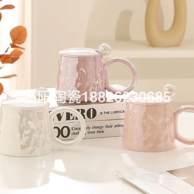 Mug with Cover Spoon Creative Ceramic Cup Girly Heart Household Good-looking Coffee Cup Couple Water Cup Printed Logo
