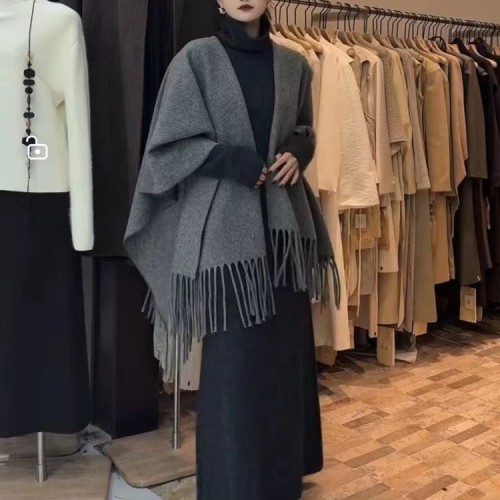 开叉单色秋冬Shawl简纯色披肩涤纶流苏防寒保暖披肩女外搭旅游