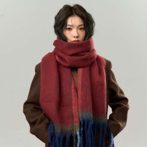 cashmere-like autumn and winter rainbow warm scarf brushed all-matching tassel scarf atmosphere colorful mohair shawl couple