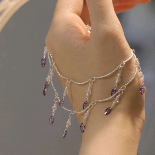 rich grape purple horse eye zirconium curved stick hanging pearl chain diy handmade jewelry material accessories
