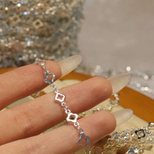 gao bao pure copper electrophoresis thick silver hollow four-leaf clover plum chain diy decorations material accessories
