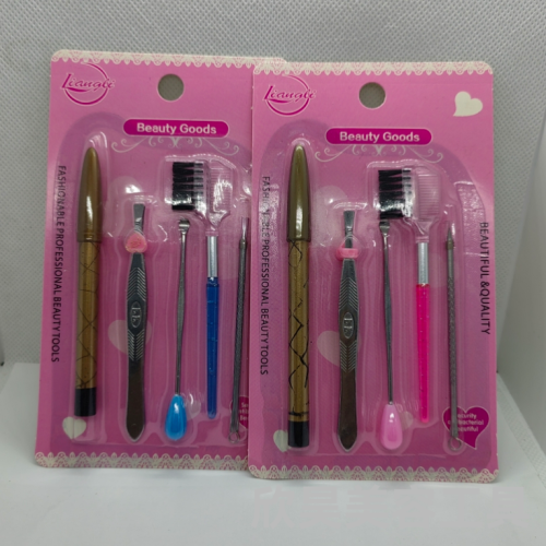 Eyebrow Pencil， Stainless Steel Eyebrow Tweezers， Pimple Pin， Ear-Picker， Eyebrow Brush Beauty Tools Set in Stock Wholesale