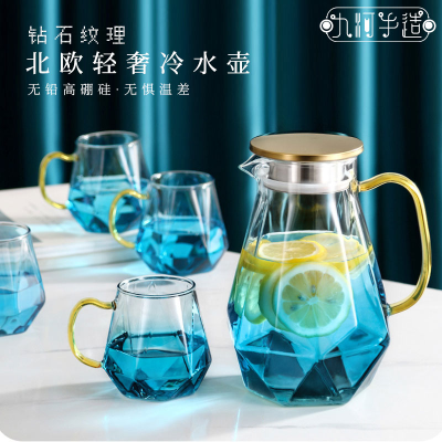 Thickened Glass Cold Water Bottle Nordic Style Gradient Color Value Ins Home Drink Water Pitcher Large Capacity Heat-Resistant Borosilicate
