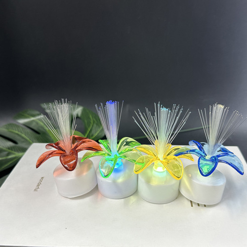 colorful gradient optic fiber flower flash led electronic candle light starry petal light luminous small toy candl