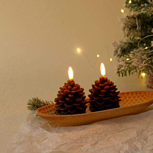 cross-border new arrival christmas pine cone paraffin led bullet candle light christmas decoration atmosphere props