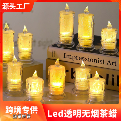 electronic christmas candle mini led simulation transparent electric candle lamp crystal candlestick birthday candle ornaments
