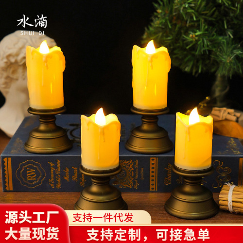 cross-border led simulation tear marks electric candle lamp classic retro atmosphere decoration candlestick small night lamp ornaments