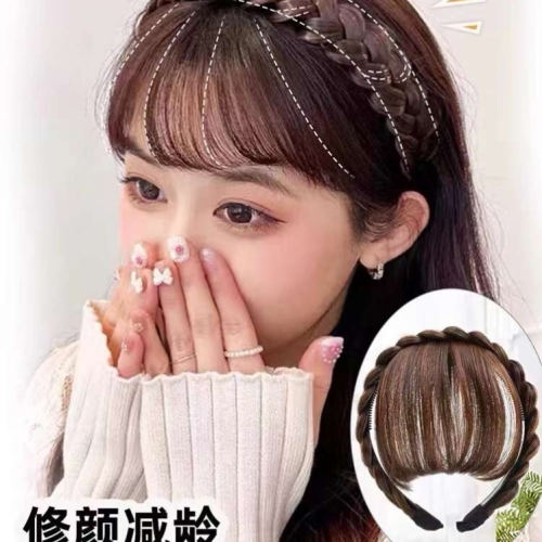 wig air fake bangs headband integrated hair supplementing piece natural forehead cover gray hair head female fishbone plaits