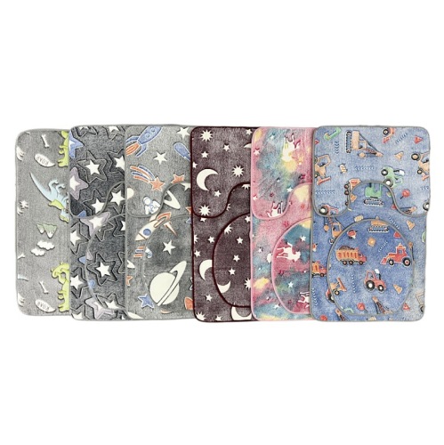 跨境法兰绒夜光毯浴室马桶三件套地毯组合加厚防滑客厅沙发地垫