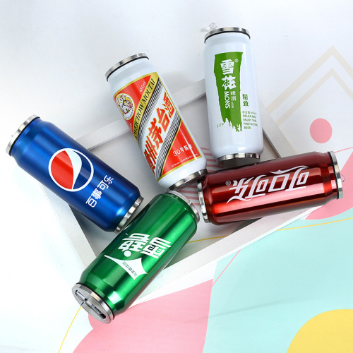 易拉罐吸管杯不锈钢保温杯创意直饮盖双饮水杯广告礼品杯一件代发