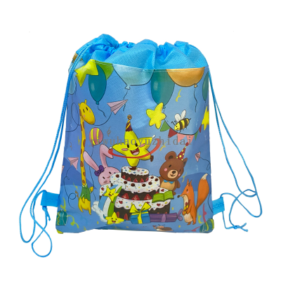 2023 New Birthday Party Bundle pocket   children's day Non-Woven Festival Cartoon Double-Sided Printed Drawstring Pocket Drawstring Bag