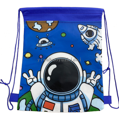 2023 Outer Space  Draw String Bag Astronauts Bundle Pocket Children's Non-Woven Drawstring Sack Holiday Cartoon Non-Woven Bag Birthday Boy