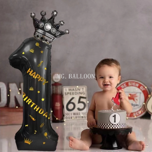 black gold crown digital aluminum film balloon black birthday number hydrogen balloon children‘s party decoration