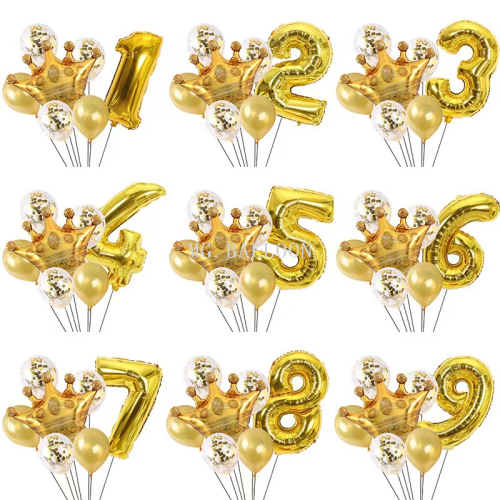 golden crown digital sequins balloon set birthday party decoration large quantity and excellent price
