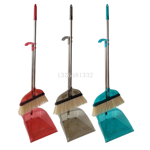 New Transparent Plastic Dustpan Broom Set Household Stainless Steel Bucket Cleaning Broom Factory Direct Sales