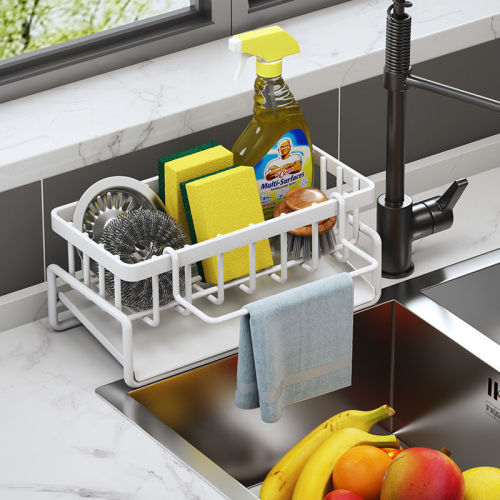 kitchen sponge rack storage rack draining rack household multi-functional countertop rag steel wire ball sponge storage rack
