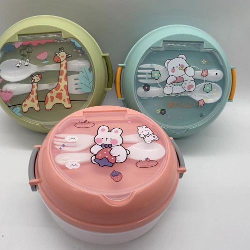 饭盒午餐盒便当盒新款儿童微波炉加热带盖学生双层可爱风卡通批发