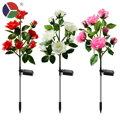 Led New Solar Rose Lamp 6-Head 7-Head Artificial Rose Ground Lamp Garden Garden Decorative Lamp