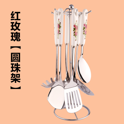 Hot Sale Food Grade Kitchenware 7 Pcs Set Colorful Stainless Steel Kitchen Utensil Set With Ceramic handle