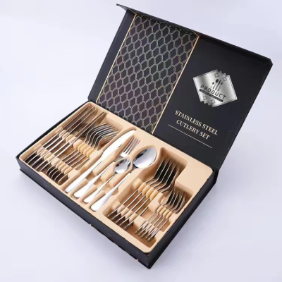 Cutlery Set, Utensil Fork Knife Spoon Black Gold Flatware Stainless Steel Cutlery 24 Pcs Flatware Cutlery Sets With Gift Box
