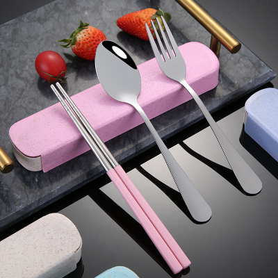 Portable Stainless Steel Tableware Three-Piece Set Company Gift Printing Logo Student Outdoor Spoon Chopsticks Fork Set