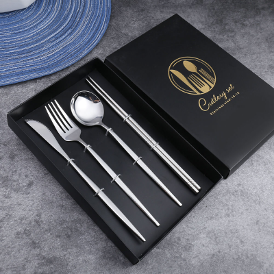 Creative Stainless Steel Chopsticks Spoon Tableware Set High-Grade Steak Knife, Fork and Spoon Gift Box Gift Set Four-Piece Set