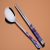Stainless Steel Portable Tableware Spoon Chopsticks Fork Three-Piece Set Blue and White Tableware Student Outdoor Travel Tableware Gift