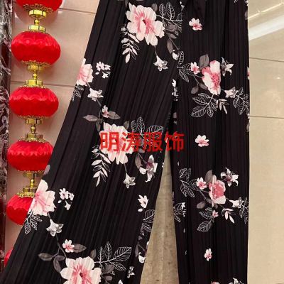 Ice Silk Chiffon Wide-Leg Pants Women's High Waist Slimming Draping Thin Summer 2023 New Baggy Straight Trousers Colorful Pants