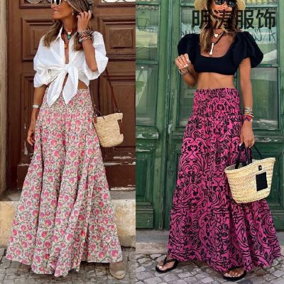 European and American Foreign Trade Big Hem Skirt Amazon Summer New Beach Vacation Casual Printed Skirt