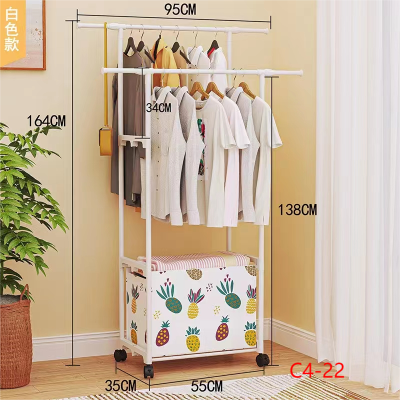 Multifunctional Shoes and Hats All-in-One Rack Double Rod Clothes Hanger with Wheels Storage Organizer Coat Rack