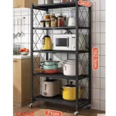 Installation-Free Kitchen Folding Racks Floor Multi-Layer Domestic Storage Rack Pot Oven Microwave Storage Rack