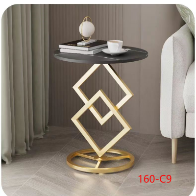 160-C9 Light Luxury Small Apartment Living Room Simple Metal Small Table Creative Modern round Stone Plate Coffee Table
