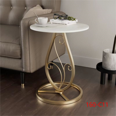 160-C11 Light Luxury Small Apartment Living Room Simple Metal Small Table Creative Modern round Stone Plate Coffee Table