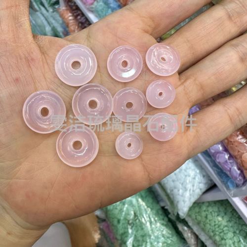 glass imitation jade peace buckle pink gold national style trend flexible ring donut bracelet necklace earrings ornament accessories crystal