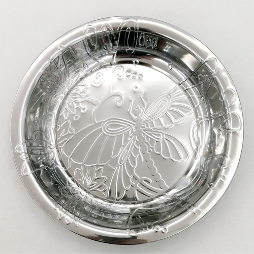 supply high quality stainless steel round dinner plate dragonfly pattern embossed fruit disc pastry plate gold-plated