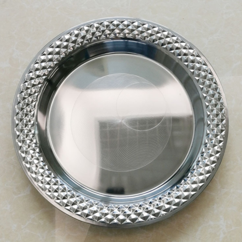 export high quality stainless steel diamond embossed pattern dish round plate barbecue disc fruit snack pastry plate