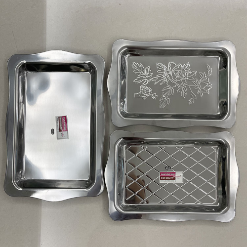 supply high quality magnetic stainless steel plate hardware kitchenware rectangular embossing plate barbecue serving food fruit square plate