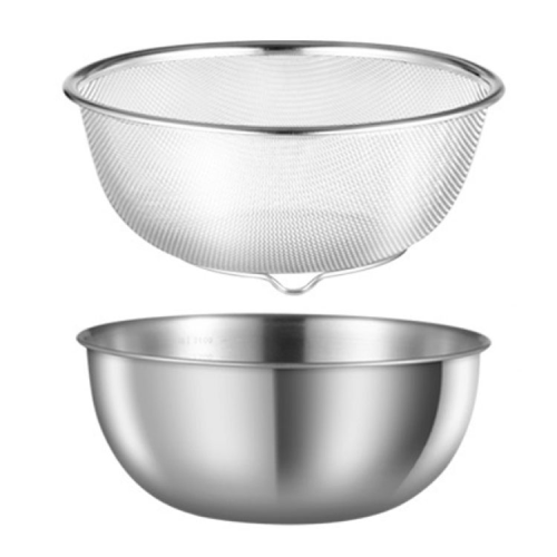 Stainless Steel Earless Stainless Steel Basin Screening Mesh Set Natural Golden Basin Kitchen Household Multi-Purpose Basin Sieve Drain Basket