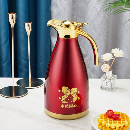 european style pot thermal insulation kettle festive red series wedding silver golden handle vacuum insulation teapot coffee pot