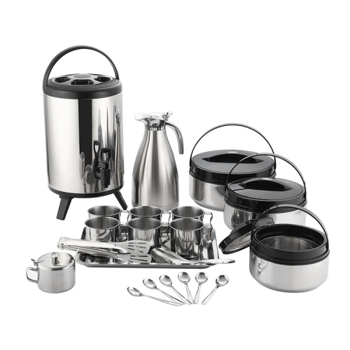 stainless steel insulation lunch box insulated barrel milk tea bucket insulation pot cup spoon 21-piece set family set