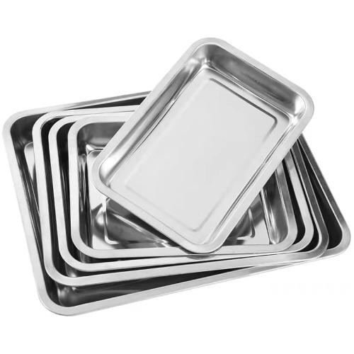 stainless steel deep dish metal square plate thick steamed vegetables food tray deep tray grilled fish plate rectangular flat tray