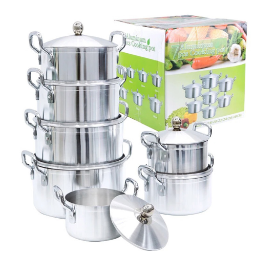 Foreign Trade 7-Piece Set an Aluminum Pot Sanding Aluminum Soup Pot Household 14-Piece Set an Aluminum Pot African Hot Sale Increased Aluminum Pot Set an Aluminum Pot