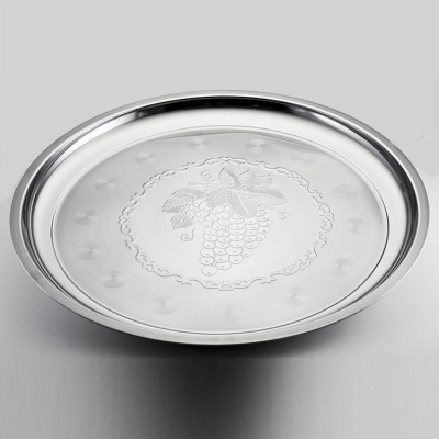 Stainless Steel Embossed Inch Plate Grape Plate round Plate Large Tray Large Disc Shallow Plate Plate Dish Fruit Plate 